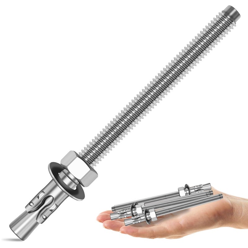 MYWISH 1/2 x 5 Inch Wedge Anchors, 5Pcs 304 Stainless Steel Industrial 1/2 Heavy Duty Industrial Masonry Wdege Anchor Bolts for Brick Cement and Concrete, Bright Finish - Image 1